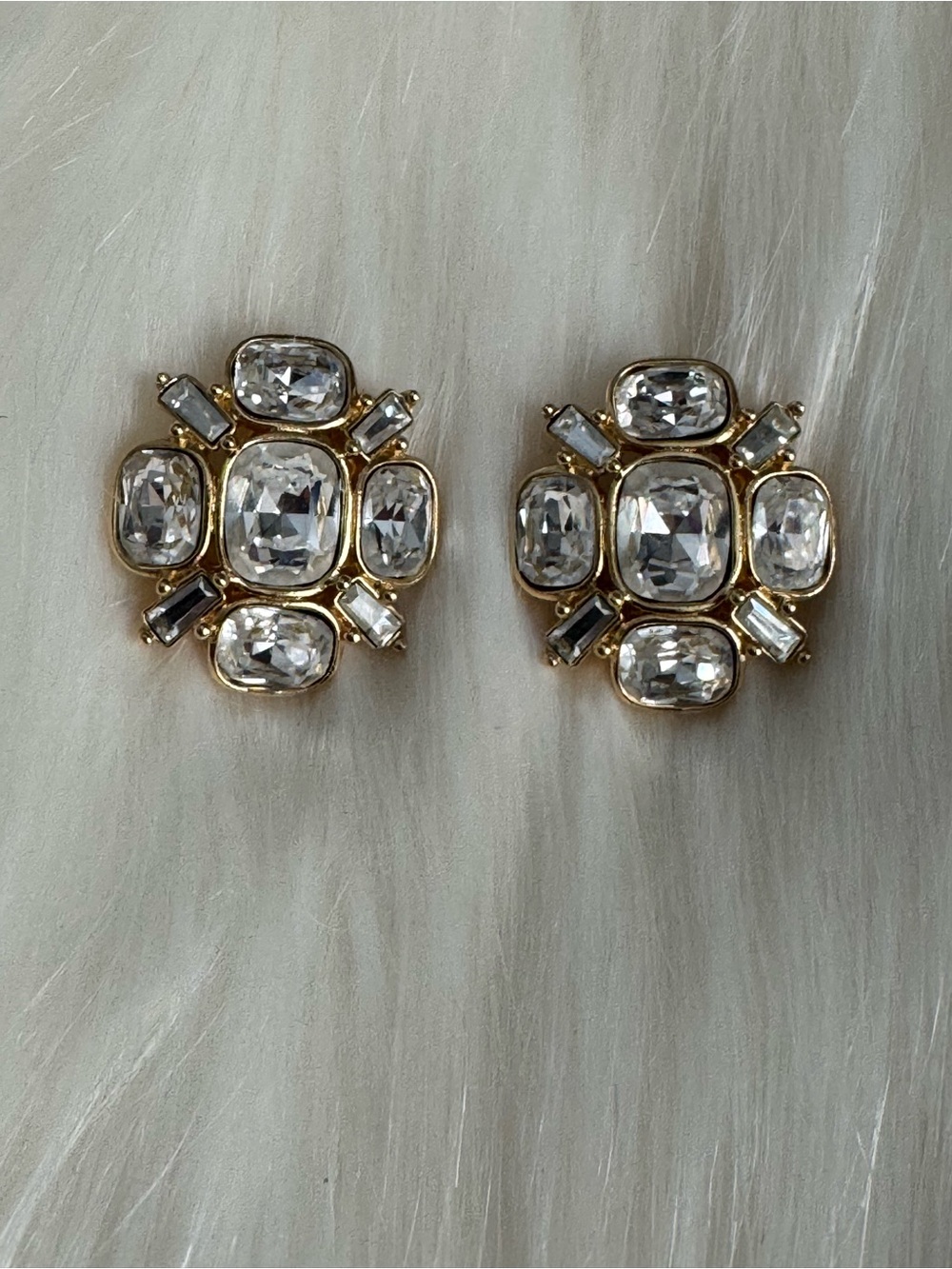 Dior Gold-Tone Clear Crystal Cluster Stud Earrings